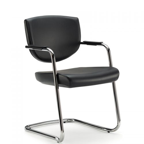 Black leather meeting chair with cantilever base