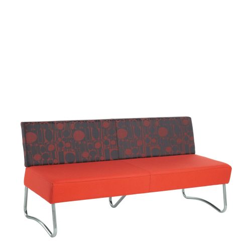 Sofa with red seat and patterned red and grey back