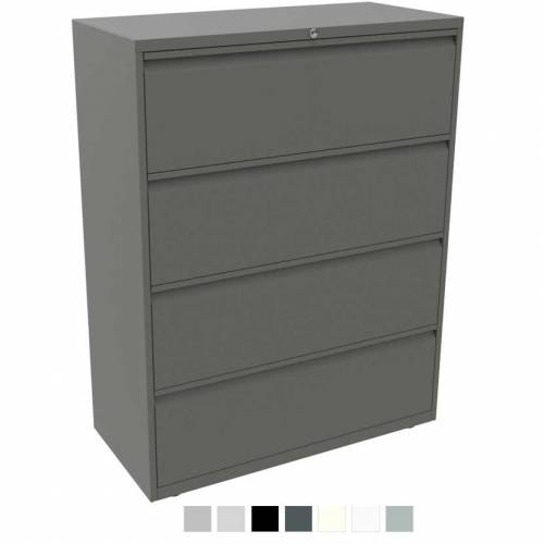 Grey filing cabinet with 4 drawers