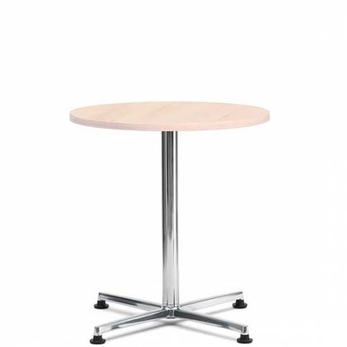 Circular bistro table with pale wood top and chrome base