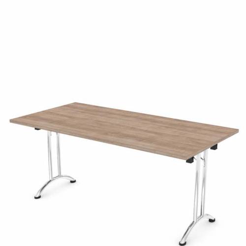 Folding rectangular meeting table with wooden top and chrome legs