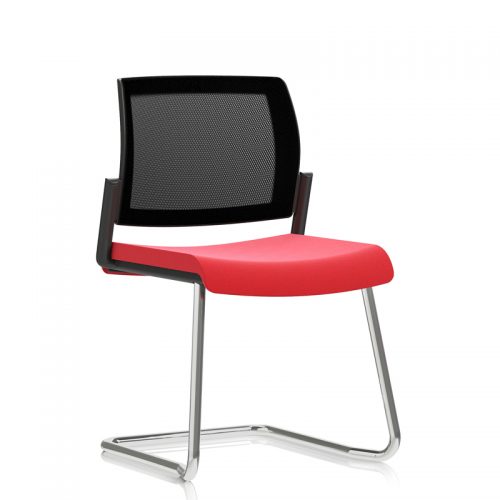 Meeting chair with red seat and black mesh back