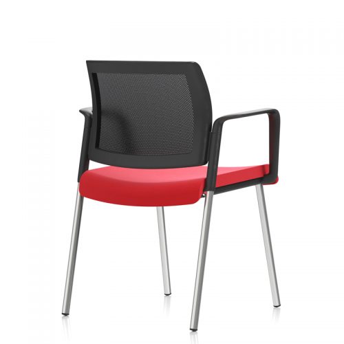 Meeting chair with red seat and black mesh chair