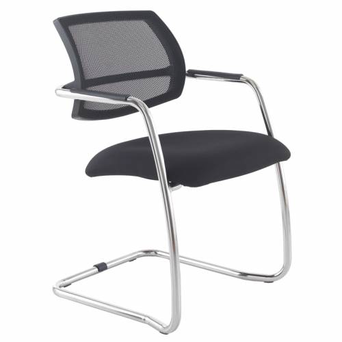 Office chair with black seat, black mesh back and chrome base