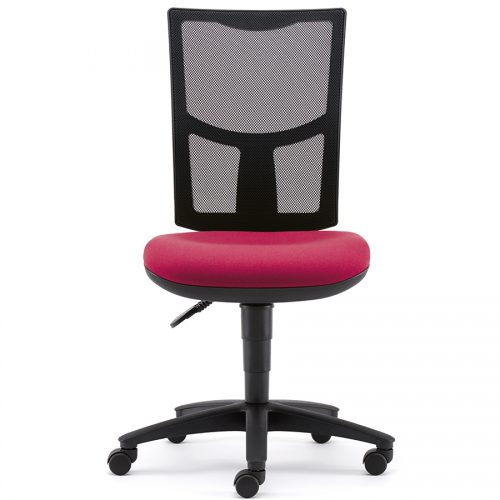 Desk chair with red seat and black mesh back