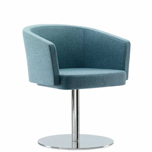 Blue-grey padded chair with chrome leg and base