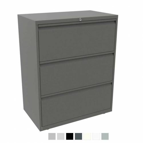 Grey filing cabinet with 3 drawers