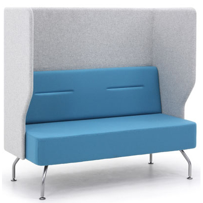 Blue and grey two seater booth