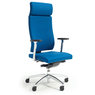Blue executive chair with high back and swivel base