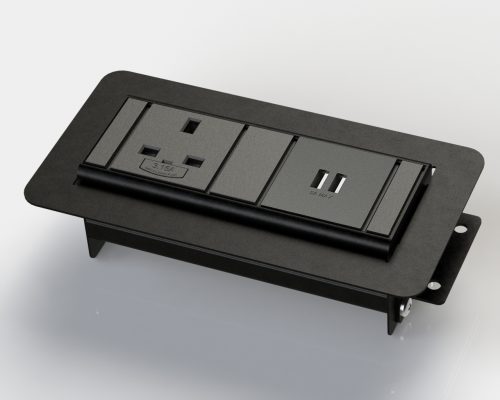 Black power module with USB, data and media sockets