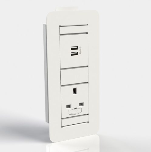 White wall-mounted power and USB module