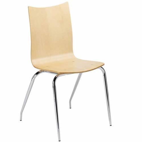 Pale wooden cafe chair with chrome legs
