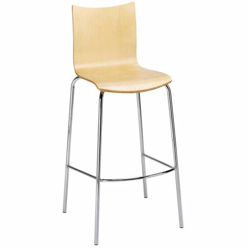 Pale wooden bar stool with chrome legs