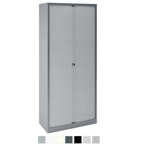 Tall grey storage cabinet