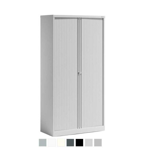 Tall grey storage cabinet