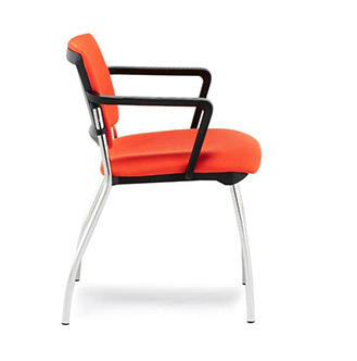 Orange Brandon chair with black arms and chrome legs