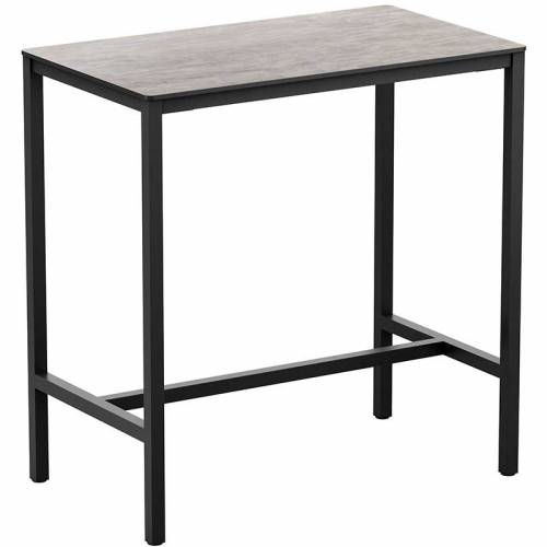 Rectangular bar table with cement-coloured top and black legs