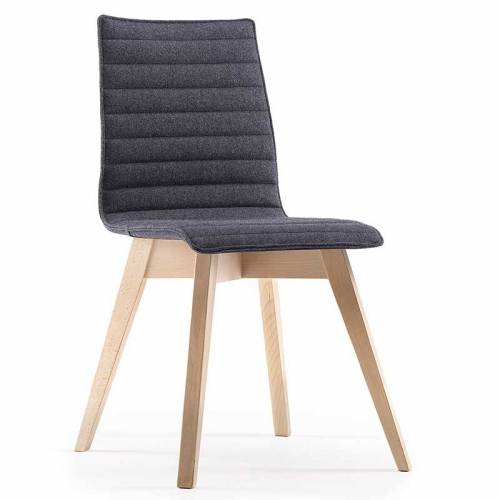 Grey ribbed fabric chair with wooden legs