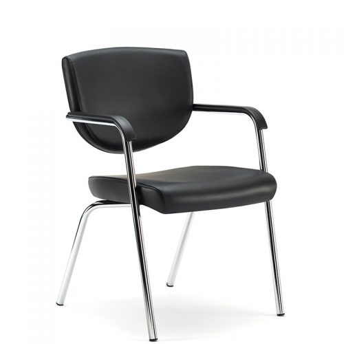 Black leather meeting chair with chrome legs