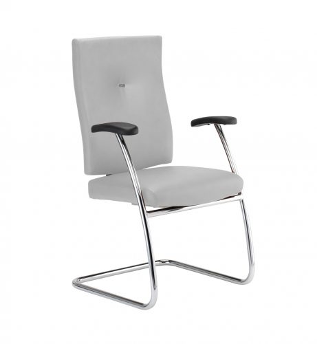 Grey meeting chair with arms and chrome base