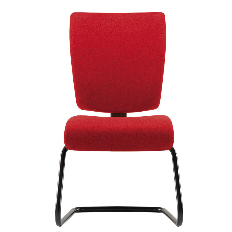 Red padded office chair with black base