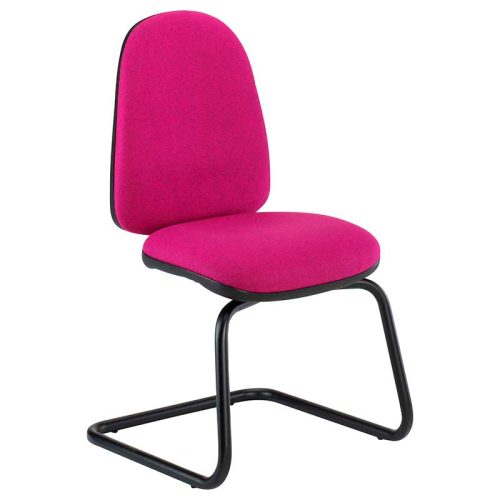 Pink high-backed meeting chair with black cantilever base