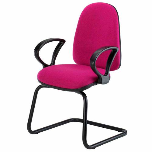 Pink meeting chair with ring arms and black cantilever base