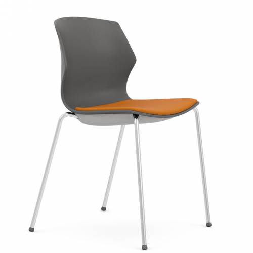 Hardback chair with orange seat, grey back and chrome legs