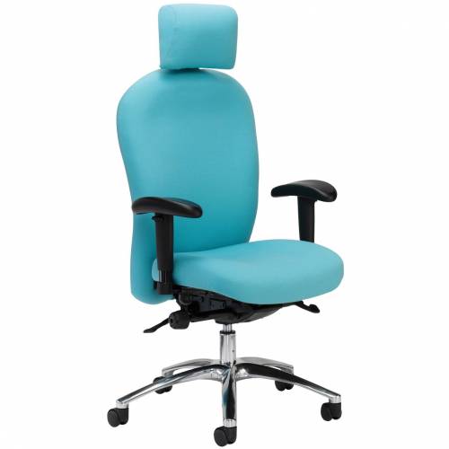 Blue desk chair with headrest