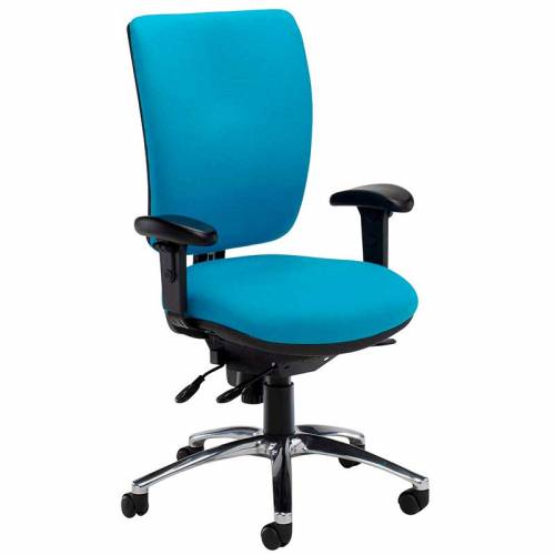 Light blue desk chair with black arms