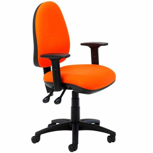 Orange desk chair with black arms