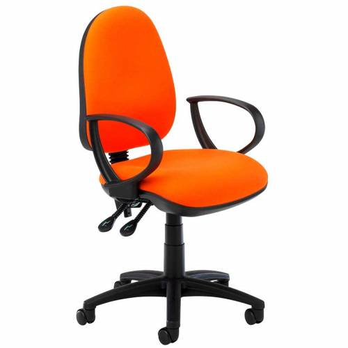 Orange desk chair with black ring arms