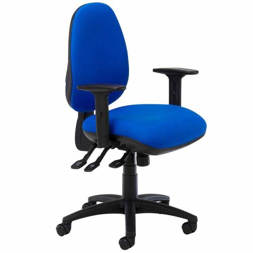 Blue desk chair with black ring arms