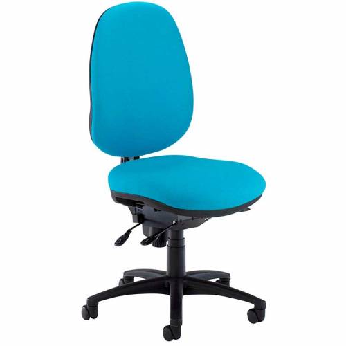 Blue desk chair with black swivel base