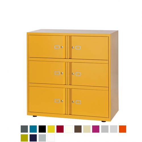 Yellow filing storage unit with 6 doors