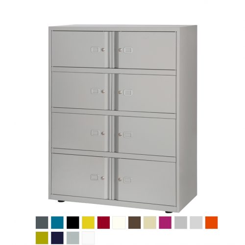 Grey filing storage unit with 8 doors