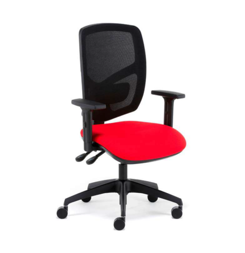 Salhouse task chair with black mesh back and red seat