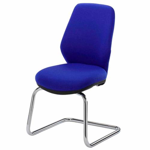 Blue meeting chair with chrome cantilever base