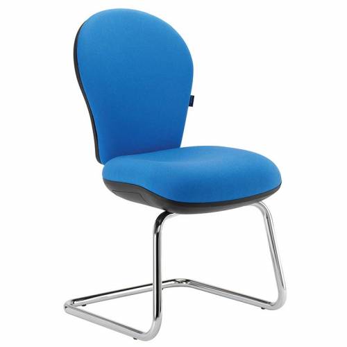 Blue meeting chair with chrome cantilever base