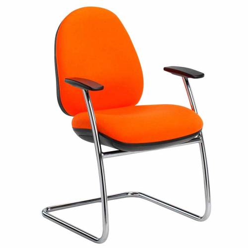Orange and black desk chair with fixed arms