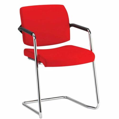 Bright red padded office chair with chrome legs