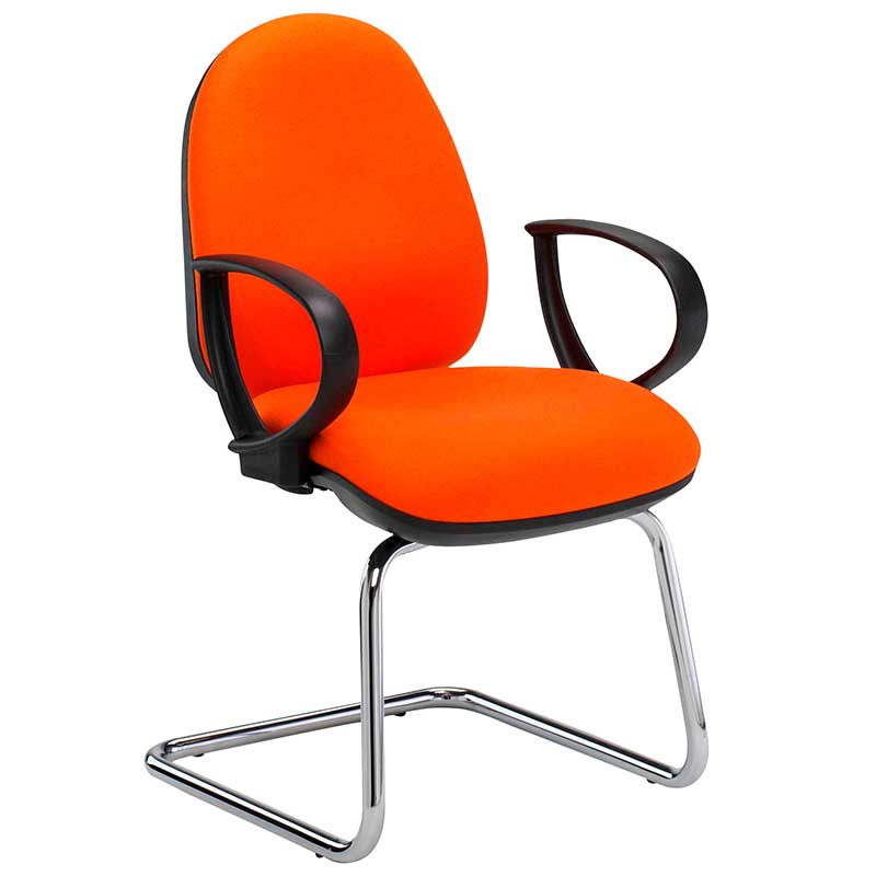 Orange and black desk chair with ring arms