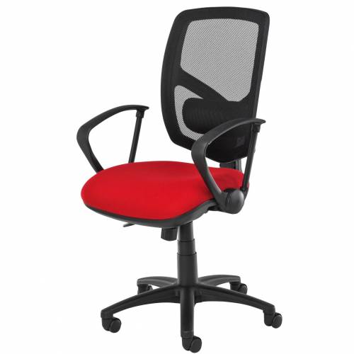 Red chair with black mesh back