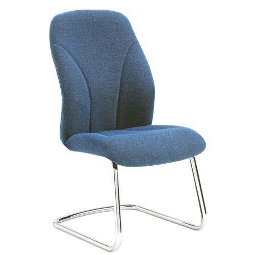 Blue padded chair with chrome cantilever base