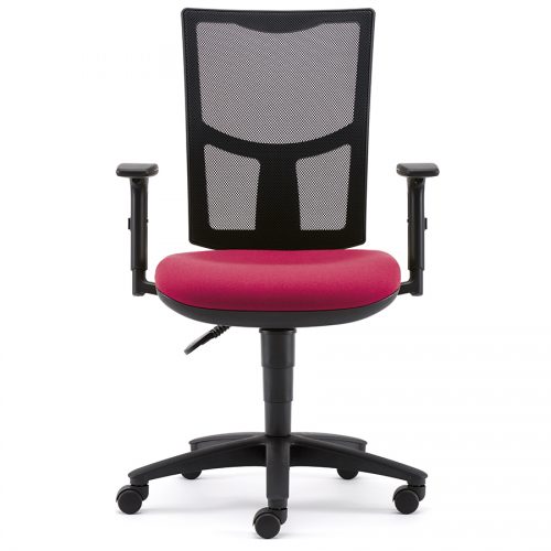 Desk chair with red seat and black mesh back