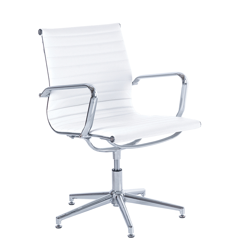 White Swivel Chair In Leather Am3 W, White Leather Office Chair