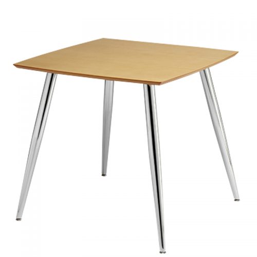 Square wooden table with chrome legs