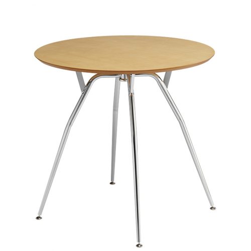 Circular wooden table with chrome legs