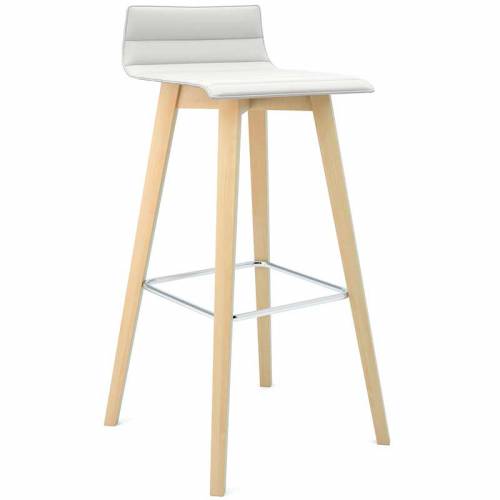 Tall bistro stool with cream fabric and wooden legs