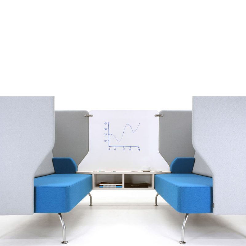 Blue and grey booth seating